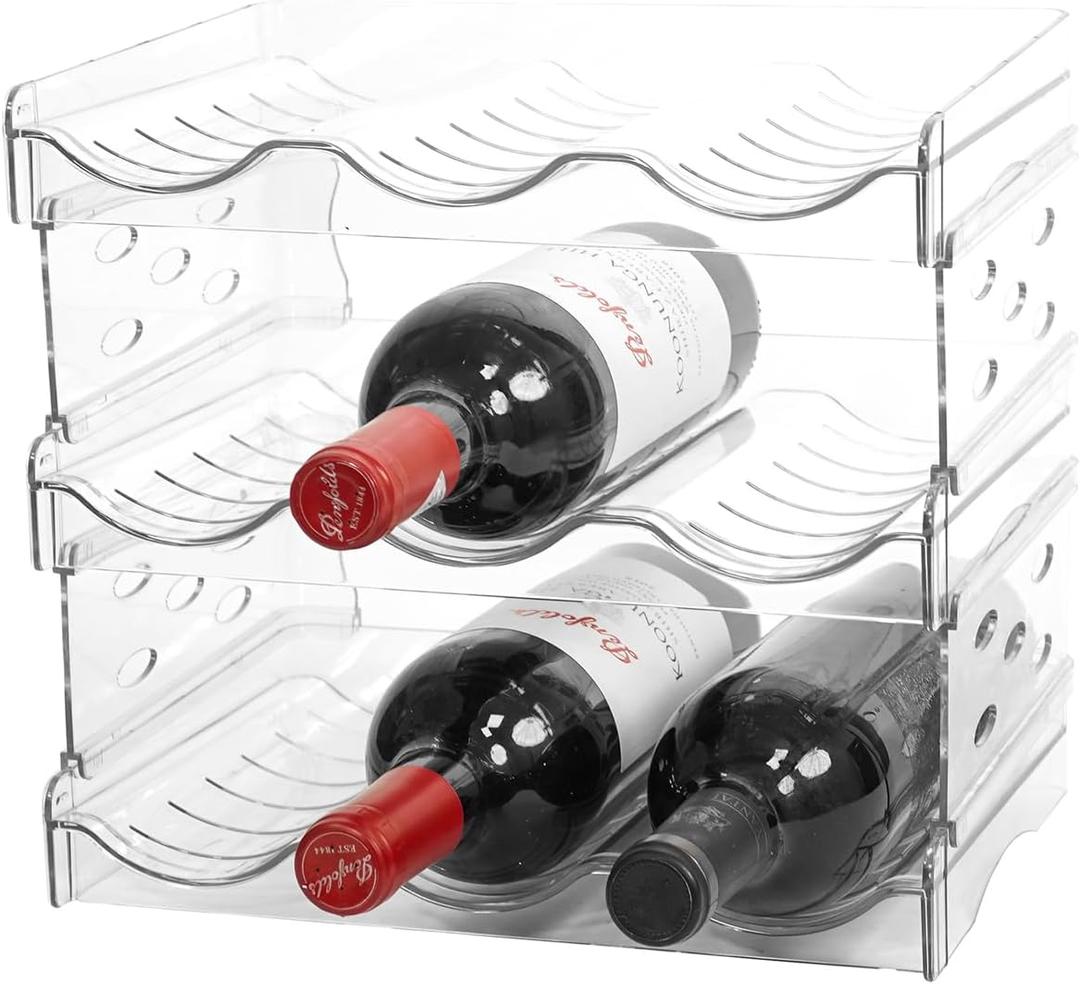 Wine Rack for Countertop, Fridge, Inside Cabinet, 3 Tier Plastic Tabletop Wine Bottle Holder, Water Bottle Organizer for Refrigerator, Pantry, Hold 9 Bottles
