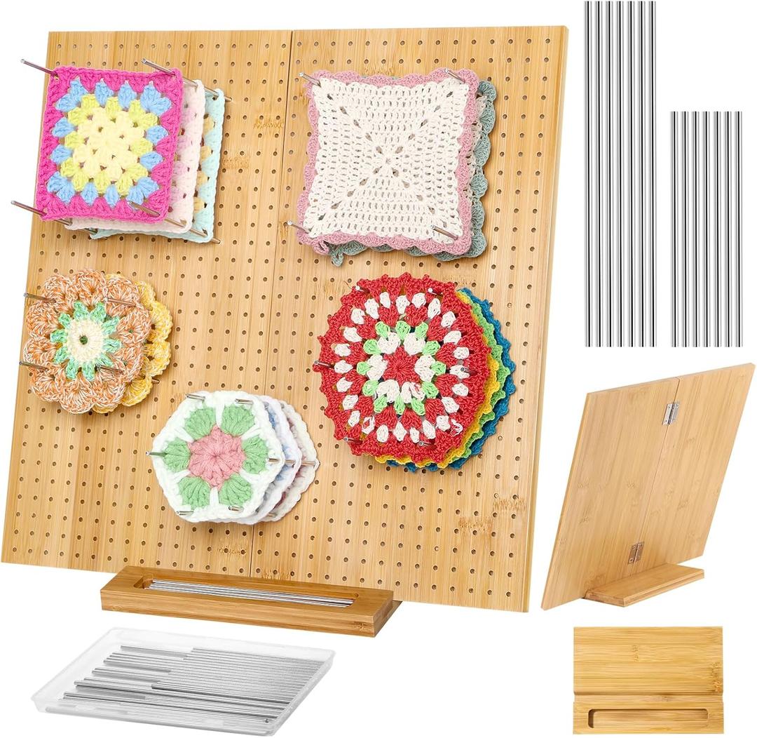 Tatiwoo 15.4" Foldable Blocking Board, Large Blocking Board for Crocheting Knitting with 30 Pcs Pin/Peg, Granny Square Blocking Boards for Wooden Knitting Blocking Board Crochet Projects