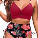 Yonique Women High Waisted 2 Piece Bikini Set Tummy Control Full Coverage | Removable cups, smoothing gathered midsection, figure-flattering front ruching, and a stylish V-neck wrap top (S)