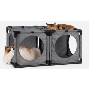 JUNSPOW Cat Beds for Indoor Cats, Expandable Kitty House, Kitty Fort and Cat Hideaway, Muti-Functional Cat Condo with Breathable and Scratching Resistant Cloth Cover, Grey