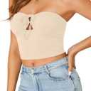 Vrtige Women's Sexy Tube Top Strapless Tie Front Sleeveless Knit Crop Cami Top (XL)