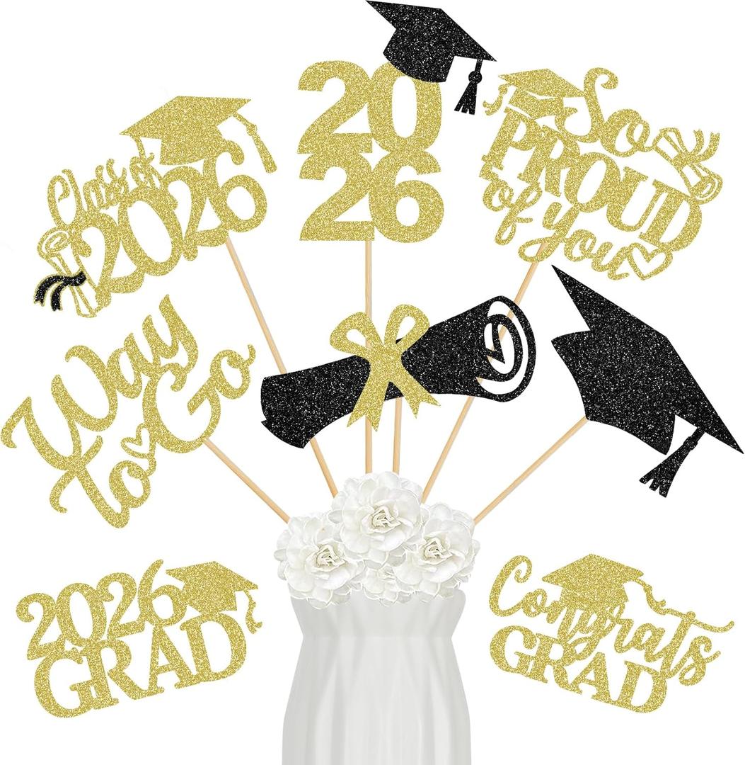 3 x 24Pcs 2026 Graduation Centerpieces Sticks Gold, Class of 2026 Graduation Party Centerpieces Sticks for Tables 2026 Gold 2026 Graduation Table Centerpieces Decorations