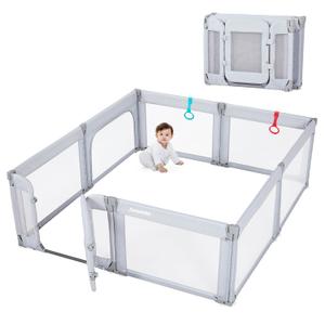 Baby Playpen with Door, Foldable Adjustable Play Pen for Babies and Toddlers,Heavy-Duty Play Yard Fence Play Area, Large Toddler Playpen, Light Grey (79x71x27in)