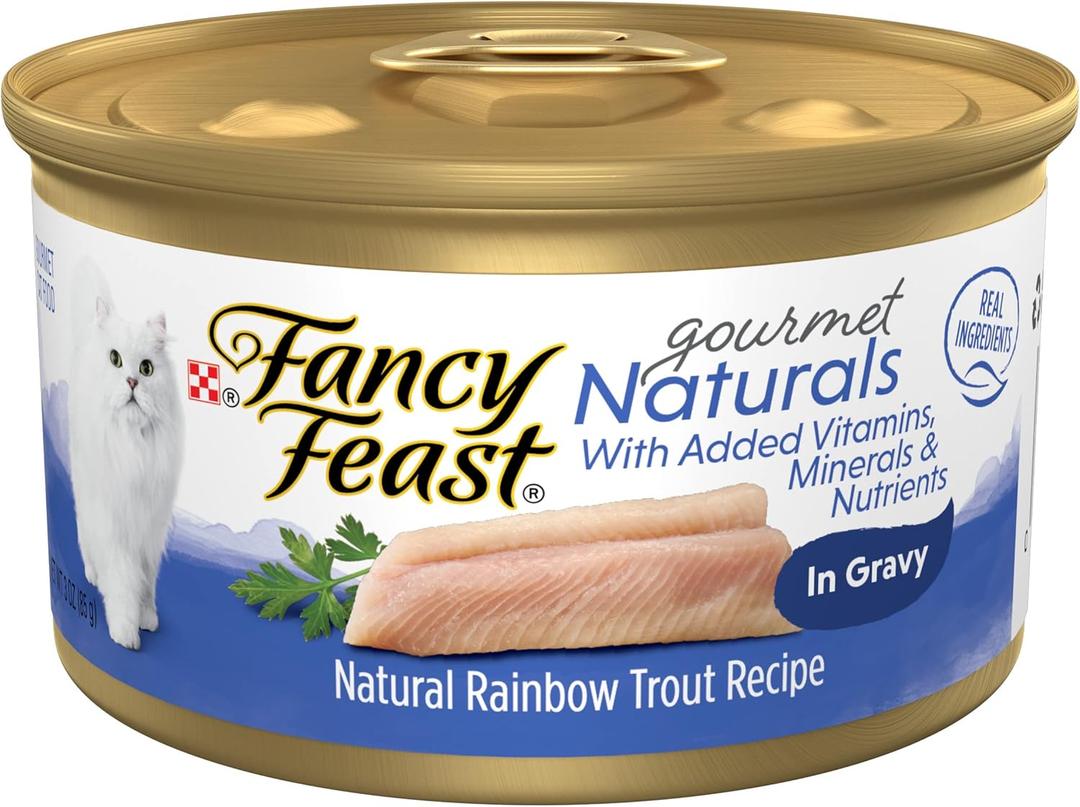 Purina Fancy Feast Wet Cat Food Gourmet Naturals Rainbow Trout Recipe in Wet Cat Food Gravy - (Pack of 12) 3 oz. Cans, No BB Date