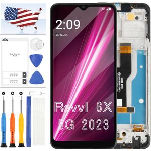 Dsipaly for T-Mobile Revvl 6X 5G Screen Replacement for T-Mobile Revvl 6X TMRV065G LCD Display Digitizer Touch Screen Assembly Repair Parts 6.5" Black with Frame