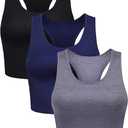 Boao 3 Pieces Basic Crop Tank Tops Sleeveless Racerback Crop Top for Women Size Medium