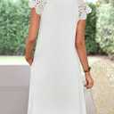 MEROKEETY Women's Casual Summer T Shirt Dress Beach Vacation Lace Sleeveless Flowy Pleated Mini Sundress (White), Medium