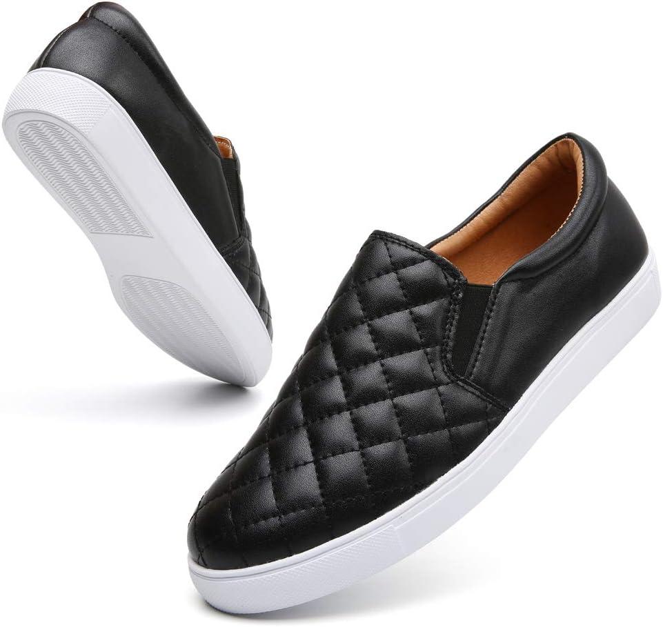 VOCNTVY Womens Loafers Comfort Casual Quilted Leather Slip On Sneakers (9.5)
