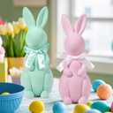 2 x Easter Bunny Decorations, Flocked Bunnies Figurine with Soft Velvet Texture, 5.5" Resin Rabbit Ornaments, Spring Decor for Home Office Table Centerpiece Gift(Green&Pink)