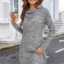 STYLEWORD Women's 2026 Winter Dress Tunic Tops for Leggings Long Sleeve Sweater Cowl Neck Fashion Shirt Dress (XL)