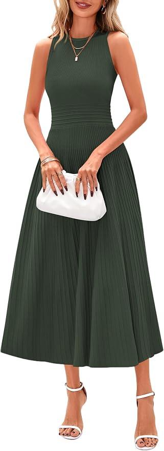PRETTYGARDEN Women's Summer Pleated Midi Work Dress Sleeveless A Line Knit Business Dresses, Spring Semi Formal Long Dress for Wedding Guest, Cocktail Party, Teacher Outfit, XL