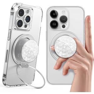 4 x Typecase Magnetic Phone Grip Holder: Adjustable Finger Ring Kickstand - Adapter Ring for Magnetic Included - Phone Grips for Back Compatible with iPhone Android Kindle Accessories - White