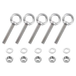 uxcell Threaded Eye Bolts, 5Set M16x100mm - 304 Stainless Steel Eye Bolts with Nuts Washers, Marine Grade Machinery Shoulder Lifting Ring Eye Bolt (Silver)