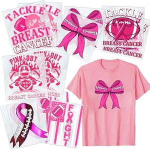 12 Sheets Pink Out Football Breast Cancer Awareness Iron on Heat Press Decals Stickers,Time to Tackle Breast Cancer Themed HTV Heat Transfer Vinyl Letter Patches for T Shirt Pillow Clothes Backpack