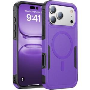 Magnetic for iPhone 17 Pro Max Case Military-Grade Shockproof, Rugged Phone Case, Heavy Duty Protection [Compatible with MagSafe] Anti-Fingerprint Cover for iPhone 17 Promax 6.9", Purple
