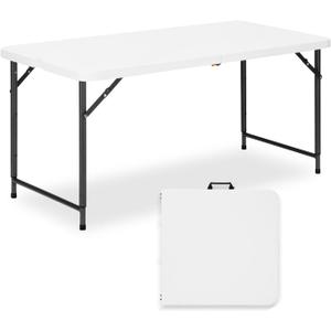 4ft Folding Table with Adjustable Height, 3-Level Foldable Table with HDPE Top & Steel Legs, Portable 4 Foot Folding Table for Picnic, Party, Craft, Indoor Outdoor Use, White
