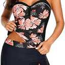 Yonique Womens Underwire Tankini Swimsuits with Skirt Two Piece Bathing Suits Tummy Control Swimwear, M