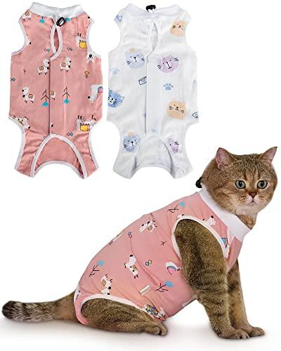 ANWA 2 Pack Cat Recovery Suit - Breathable Cat Onesie for Cats After Surgery Female, Kitten Surgery Recovery Suit Female Abdominal Wounds S