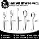 21 Piece Kitchen Silverware Set with Organizer Tray, Fork Spoon Knife Set Stainless Steel Cutlery Heavy Duty Silverware Set for 4 Flatware Tableware Eating Utensils Sets Forks Knives and Spoons Set