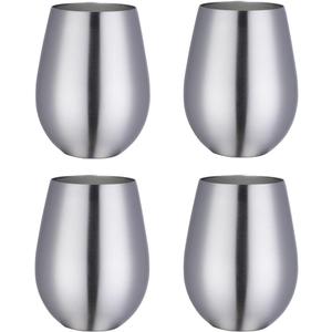 Buyer Star 304 Stainless Steel Wine Glasses Set of 4 - Large 17 oz Outdoor Stemless Wine Tumblers - 100% Unbreakable & Stemless Metal Drinking Cups for Home and Outdoors Dishwasher safe (Silver)