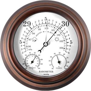 8'' Barometer Thermometer Hygrometer - 3 in 1 Atmospheric Pressure Temperature Hygrometer Weather Station, Hanging Premium Steel Barometer for Home Wall, Fishing Boat, Baby Room, Office