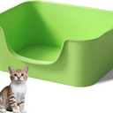 Low Entry Cat Litter Box with High Sides - Open-Top Anti-Splash, Durable Easy-Clean Pan for Kittens, Munchkin Cats, Senior Medium-Sized Cats & Small Pets (Rabbits), 19.3x13.3x7.8 Green