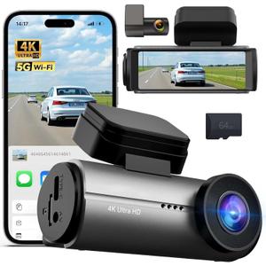 Dash Cam Front and Rear,3" IPS Screen Dash Camera for Cars,Car Camera 4K HD Front & 1080P Rear,5GHz WiFi&APP dashcams,Dual Camera,G-Sensor, Night Vision, 24/7 Parking Monitoring, Loop Recording, free 64GB