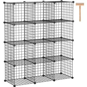 C&AHOME Wire Cube Storage, 12-Cube Storage Organizer Metal, C Grids Storage Bins Shelving, Modular Bookshelf Shelf, Closet Cabinet Ideal for Bedroom, Office 36.6L x 12.4W 48.4H Black