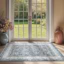 jinchan Floral 3x5 Area Rugs for Entryway - Taupe Vintage Distressed Design Doormat Non-Slip Ultra-Thin Low Pile Boho Rug for Kitchen Living Room Bedroom Farmhouse (3x5', Grey)