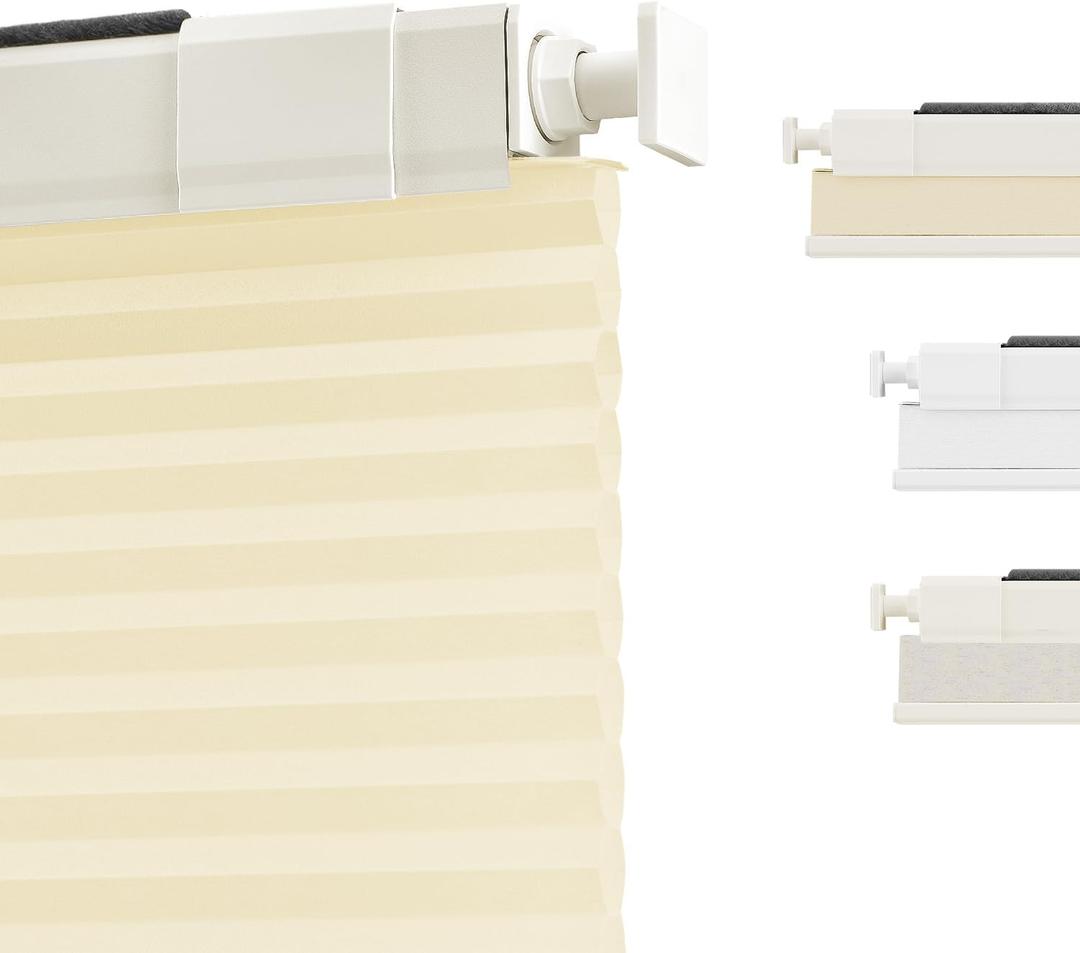 SUNOFF Cordless No Drill Light Filter Cellular Shades, 30" W x 48" H, Beige