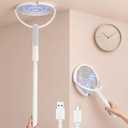 Rotating Head Electric Fly Swatter Racket, Bug Zapper Indoor with Long Telescopic Extension 4000V USB Rechargeable Mosquito Zapper Killer with Charging Base, 3 Modes Automatic & Manual
