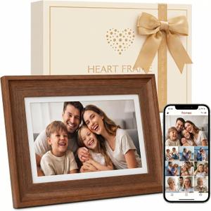 Heart Frame - 10.1 Inch WiFi Digital Picture Frame - Frameo App Sends Photos from Phone Anywhere in Seconds - 1280x800 IPS Touchscreen - 32GB Memory - Photo Gift for Mom Dad Wife Grandparents - Brown