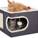 Garnpet Cat Bed for Indoor Cats Cube House, Covered Cat Cave Beds & Furniture with Scratch Pad and Hideaway Tent, Cute Modern Cat Condo for Multi Small Pet Large Kitten Kitty, Dark Grey, Size: 16.5"D x 16.5"W x 13"H