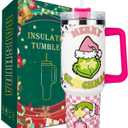 40 oz Tumbler with Handle and Straw, Stainless Steel Tumbler with Lid Straw, Car Mug Sports Travel Christmas Gift 40oz Grinchi Insulated Tumblers (Christmas 17)