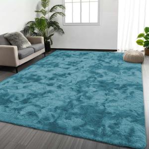 MOONLIGHT20015 8x10 Area Rugs for Living Room - Large Soft Tie-Dyed Teal Big Shag Rug for Bedroom, Dorm Nursery, Fluffy Fuzzy Rug for Kids, Boys & Girls, Home Decor & Aesthetic Floor Carpet