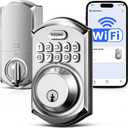 TEEHO TE011W Wi-Fi Keyless Entry Door Lock with Keypad - Smart Deadbolt Lock for Front Door with 2 Keys - Remote Control, Compatible with Alexa & Google, APP Unlock - Easy Installation - Satin Nickel