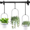 DOUBFIVSY Hanging Planters for Indoor Plants Plant Hanger, Adjustable Hanging Window Planter Hanging Wall Planter for Garden, 23in Plant Shelves Metal Holder Rod with Pots (Black)