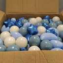 GOGOSO Ball Pit Balls Stars Moon Shapes Plastic Pitballs for Toddler Play Tent Baby Photo Props Kids Pool Water Toys Kiddie Pool Party Decor, Pearl Blue+Cream Blue+White,500PCS