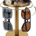 kondyfayo 360 Rotating Sunglass Organizer Storage, Stainless Steel Glasses Holder Stand, Glasses Organizer with Tray for Desk, Dresser, Tabletop, Nightstand and Home Decor (Gold)