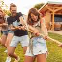 PATIKIL 1 Inch x 50 Feet Natural Twisted Cotton Rope 3 Strand Strong Thick Cotton Rope Tug of War Rope for Railings Crafts Games Home Decor, Red White