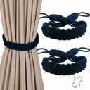 BEL AVENIR Curtain Tiebacks Ropes Hand-Woven Weave Braid Ties Handmade Home Office Decorative Holdbacks with 2 Metal Screw Hooks (Navy)