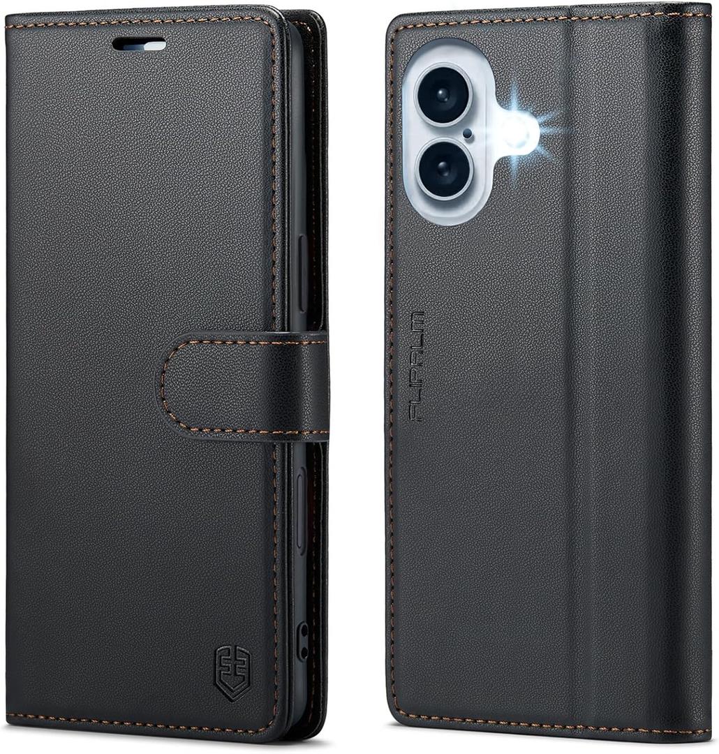 Wallet Case for iPhone 16 Plus, RFID Blocking Credit Card Holder, PU Leather Folio Flip Kickstand Protective Shockproof Cover for Apple 16Plus (Black, for iPhone 16 Plus - 6.7'')
