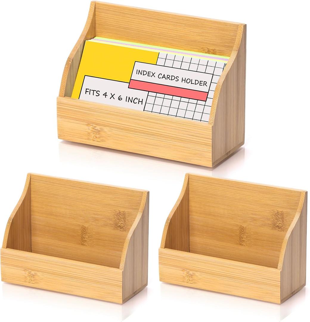 2 Pack Wood Index Card Holder 4x6 Inch Index Card Box Notecard Box Business Cards Organizer Post Cards Case Display Stand for Business Desk Office Home School Holds 300 Sheets