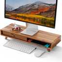 Tinamo Acacia Monitor Stand Riser with Sliding Door - Wooden Monitor Riser for Desk - Computer Monitor Stand for Desk - Multi-Purpose Desktop Storage Stand for Computer; Laptop; TV(24.4 " x 8" x 5")
