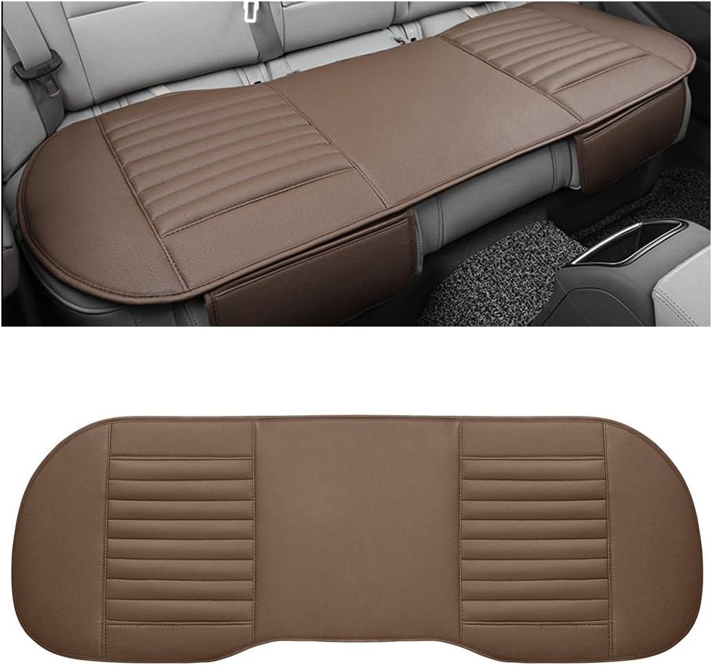 Leather Car Seat Cover, Breathable Rear Seat Bottom Cushion Pad Filling Bamboo Charcoal, Comfortable Anti-Slip Vehicle Long Bench Cover with Storage Pockets, Car Accessories (Coffee)