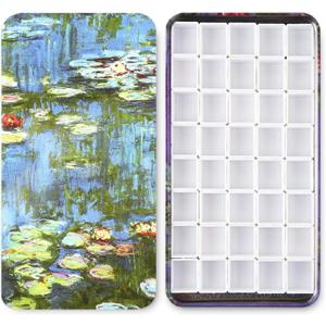 40Pcs Empty Half Pans with Magnetic Stripe Watercolor Paint Travel Tin Palette Case, Artist Paints Half Pan Kits for DIY Watercolor Oils or Acrylics Painting Art Drawing Oil Painting Pond