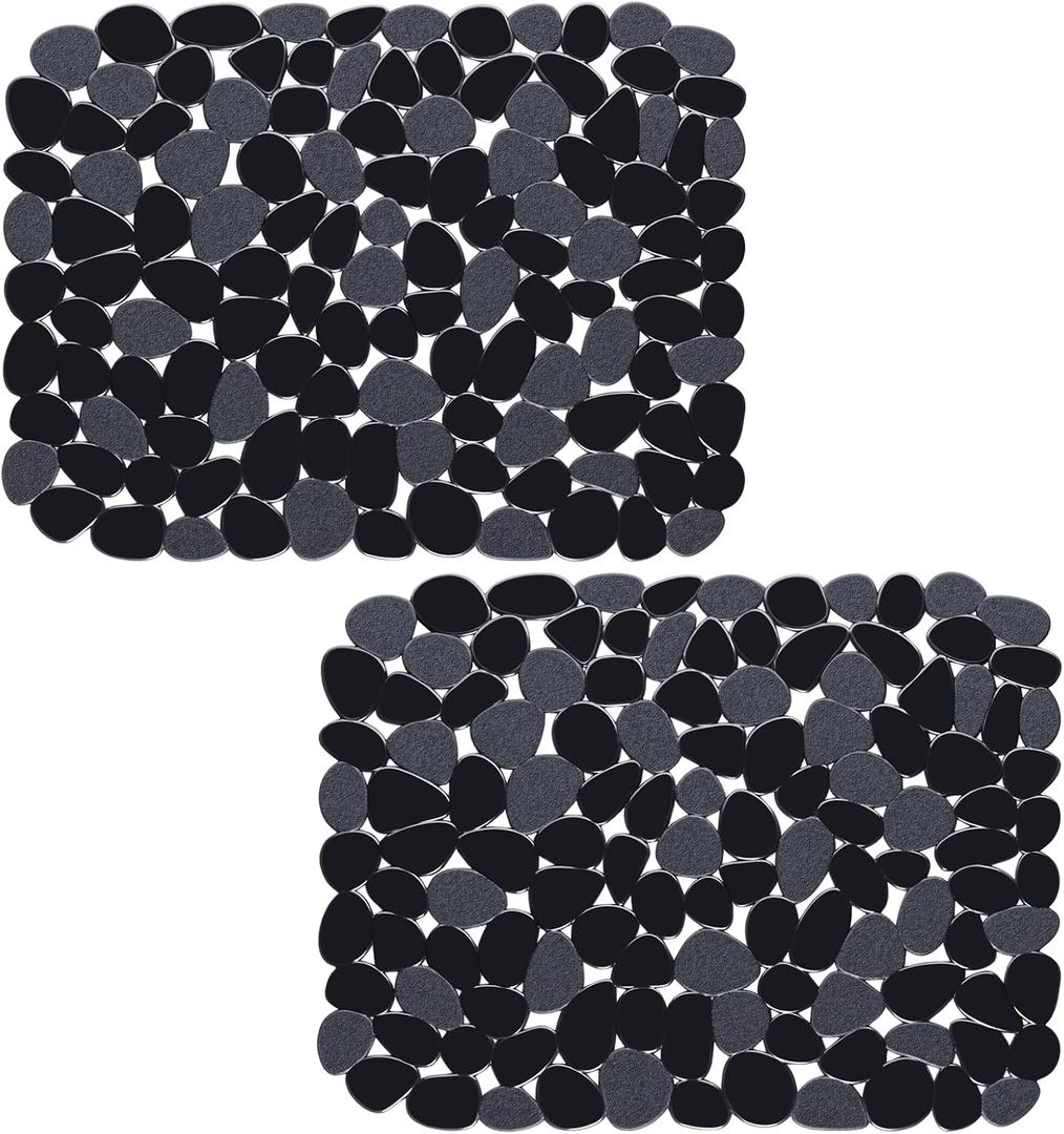 Bligli Pebble Sink Mat for Stainless Steel/Ceramic Sinks, 2 Pack PVC Sink Protectors Mats for Bottom of Kitchen Sink, Dish Drying Mat for Dishes and Glassware, 15.7 x 11.8 inch, Black
