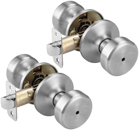 STARPY Black Door Knobs, Pismo Door Knob with Lock, Privacy Door Handles Interior for Bath & Bed (Privacy, Brushed Nickel, 2)