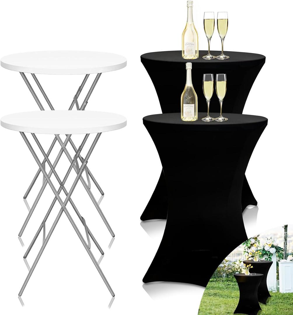 GUAGUA 32" 2PCS Round Plastic Folding High Top Table - Versatile Bar, Cocktail & Portable Pub Table for Parties, Bistro & Events (2PCSWhite Set C)