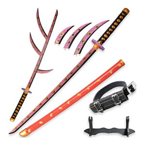 Demon Slayer Sword 41inch,with Display Stand and Belt, Rengoku Sword/Tanjiro Sword/Zenitsu Sword/Anime Original Texture,for Demon Slayer Cosplay and Collection,Various Styles (Silver)